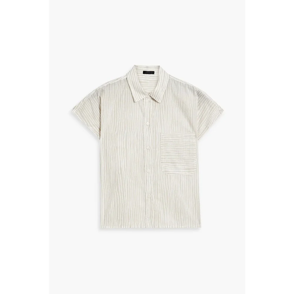 ATM Anthony Thomas Melillo Stripe Cotton Camp Shirt In Beach Pebble Combo Size L